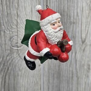 Vintage Santa Claus Christmas Ornament Hand Painted‎ 3 Inch Holly Philippines